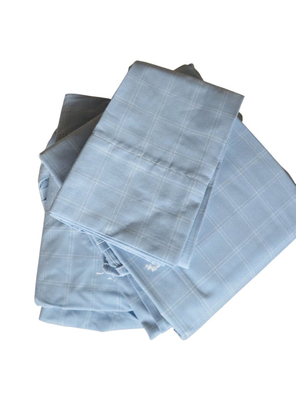 Vintage 90s Martha Stewart Everyday Twin Sheet Set Light Blue Plaid USA Made New